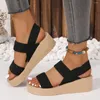 Sandaler 2024 Kvinnors modetrend Anti-glid slitstemtent Pure Black Belt Soft Soled High-Heeled Casual