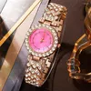 Principal de pulso Gold rosa Luxo relógio feminino Brincho de colar de anel Stromestone Moda Watchwatch Casual Ladies Bracelet Watches Jewelry Conjunto de jóias