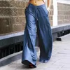 Pantalon féminin Lady large jambe bouton zip draw-trafting ceinture surdimensionnée d'été femmes hautes hautes longues lointaines