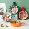 Single Griff Keramikschüssel Nudel Waldtier Design Großes kreatives Restaurant Haushaltsblume Home Dekoration