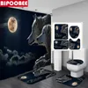 Douchegordijnen Elegante luipaard 3d badkamer schattige bubble olifant toilet omkleed bad mat set wilde wolf printen niet-slip tapijt