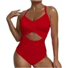 Women's Swimwear One-Piece Bikini Fashion Solid Colour Block Ruffles Sexy Hollow Out Swimsuit Summer Suit Female 2024