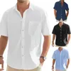 Camisas casuais masculinas Men Button-Down camisa elegante gola de lapela para baixo para o Summer Office Beach Use Cor Solid Logo Fit Short curto