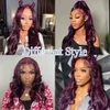 Dark Bourgogne Lace Front S Deep Purple Body Wave For Women 13x4 HD Förpluckat syntetiskt hår 30 tum 240327