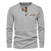 2024 Spring New Casual Mens Corduroy Henry Shirt Long Inteved Slim Fit T-shirt