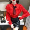 Women's Blouses Clothing Women Shirt Cardigan Stand Collar Long Sleeve Solid Color Button Lace Fashion Summer