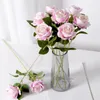 Dekorativa blommor Artificial Rose Branch Elegant Velvet Bouquet for Home Decor Events Realistic With Green Leaves Wedding