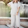 Damen zweisteuelhafte Hosen gegen Nacken-Top-Set stilvoll mit weitem Bein Design Plus Size Homewear Zweiteilige Bluse für lässig