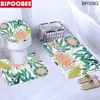 Rideaux de douche Bohemian rideau Green Plantes feuilles de fleurs Modèle de toilette piédestal couvercle de baignoire de tapis de tapis non glissant