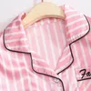 Домашняя одежда розовая полоса с длинным рукавом костюмы женская пижама пижама Pour Femme Свободная атласная 7 шт.