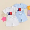 Kledingsets Baby Boy 4 juli Outfits Outfits Korte mouw Letter Borduurwerk T -shirt Tops Shorts Set Boys Summer Onafhankelijkheidsdag Kleding