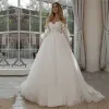 Dresses Princess V Neck Puffy Sleeves Shinny Wedding Dress Boho Appliques 3D Flowers Off Shoulder A Line Bridal Gowns Robe De Mariee