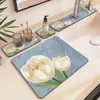 Tafelmatten Moderne diatomeeëngerecht Mat Elegante tulp bedrukte afvoerpad Niet-slip Super Absorberend serviesgoed