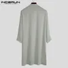 Incerun Men Muslim Shirt Stand Collier à manches longues islamiques arabe Kaftan Couleur solide Streetwear Casual Long Shirts Men Vêtements 5xl 240329