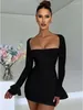 Casual Dresses Two Layer Mesh Full Sleeve Zipper Bodycon Short Dress Vestido Elegant Backless Sexy Mini For Women Robe