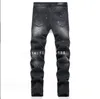 Jeans masculins miri new jeans de crayon de patch noir usé à la main à la mode usée élastique