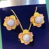 Necklace Earrings Set GODKI Trendy 2PCS Round Sunflower Earring Jewelry For Women Wedding Party CZ Zircon Dubai Bridal