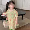 Verão impressão floral jovem baby menina vestido de mão bordery border