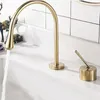 Waschbecken Wasserhähne gebürstet Gold/Chrom/Schwarzer Becken Wasserhahn Zwei Löcher Splitter Deck montiert Kaltmischer Abschläge 360 Drehen