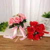 Decorative Flowers Silk Wedding Bouquets Holding Artificial Natural Rose Bouquet White Champagne Bridesmaid Bridal Party Decoration