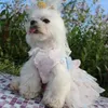 Odzież dla psów 2024 Ręcznie robione ubrania dla zwierząt Pink niebieski kwiat Pearl Bow Koronki Księżniczki Sukienki na małą średniej spódniczką Szczenię Szczenię