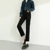 Kvinnors jeans hög midja smal passform rak denim elastisk daglig kvalitet klassiska ankomster kvinnliga 8 9 full längd byxor