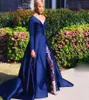 Stylish One Shoulder Prom Dress Long Sleeve Lace Applique Side Slit Satin Sweep Train Celebrity Gowns Party Dress Sexig Evening Dre8946989