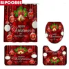 Rideaux de douche Joyeux Noël Curtain de salle de bain Set Bell Red Bow Printing Woilet Cover Piedstal Taps Tapis de bain de tapis antidérapant