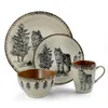 Teller Elama Majestic Wolf 16 -teilige runde Stoare -Geschirr in Taupe Set in Taupe