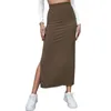 Rokken gebreide kleding stretch midi rechte lente herfst vrouwen lange hoge taille bodycon rok solide split sexy straat