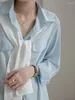 Damenblusen Büro Damen elegant solide volle Ärmel drehen Kragenhemden Schal für Frauen koreanische Freizeitdesignerbluse 2024 Sommer