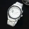 Designer Watch European brand fashionable solid steel strip three needle watch alloy business full function quartz chronograph