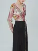 Bloups feminina Birdtree 50%Mulberry Silk Camisa elegante Mulheres Manga longa V Nice