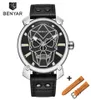 BENYAR New Gold Skull Simple Watch Mens Set Luxury Fashion Leather Quartz Wristwatch Men Military Clock Relogio Masculino4530690