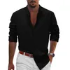 Herren lässige Hemden Männer Langarm -Hemd Feste Farbe mit Standkragen Leichte Streetwear für Übergröße