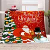 Blankets Red Happy Year Marry Christmas Gold Bell Tree Snow Kids Soft Warm Polyester Throw Flannel Blanket For Couch Bed Travel Cover