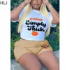 HLJ Summer Streetwear Frauen Muster Buchstaben Druck runden Nacken T -Shirt und Shorts zweiteilige Sets Female Sporty 2PCS Outfits 240325
