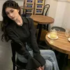 Blouses feminina Lace Up Camisetas Mulheres Manga de Flare Ulzzang Sweet Slim Spring Casual Casual Simples Feminino Feminino All-Match Diário