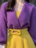 レディースニット秋と冬の紫色のセータードレス2024女性ゆるんだハラジュク偽り二枚のピースニット