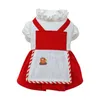 Dog Apparel Pet Summer Dress Pretty Breathable Puffy Sleeve Cat French Style Red Supplies