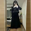 فساتين العمل Xgoth Retro Skirt مجموعة من طية صلق البالينج المرقعة الطويلة معاطف غير رسمية قمم مستقيمة على خط التنانير الفضفاضة على الطراز الكوري على الطراز الكوري