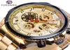 Forsining Golden Automatic Mechanical Mens Watch Racing Sports Design 3 Dials Multifunction Date Stainless Steel Band Wristwatch4741830