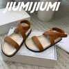 Sandals S JIUMIJIUMI Handmade Woman Shoes Concise Platform Flats Narrow Band Casual Beach Ankle-Wrap Buckle Strap