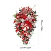 Decorative Flowers Christmas Red Color Wreath Garland Candy Cane Bow Ornament Xmas Front Door Hanging Wall Home Decoration Accessories