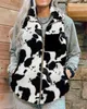 Dames koe print jas jassen stand-up kraag zipper mouwloze causale winter herfst westerse stijl sherpa vest