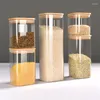 Storage Bottles 5PC Square Round Peach Wood Bamboo Cover Glass Sealed Tank Dry Fruit Coffee Beans Multi-grain Food Grade Container