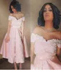 Pink Tea Length Cocktail Dresses 2018 Arabic Off Shoulder Formal Celebrity Clow a Line Applicants korta moderklänningar plus storlek PR5328009