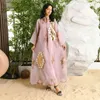 Ethnischer Kleidungsstil Abaya Naher Osten Frauen Muslim Abendkleid Pailletten bestickter eleganter Partykleider Langärmeler Robe Jalabiya