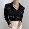 Women's Blouses Neploe 2024 Spring Sketch Graffiti Simple Lapel Neck Loose Shirts Women Y2k Long Sleeve All-match Blusas Mujer