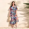 Ethnische Kleidung Vintage Blumendruck Sommer Frauen Bohemian Chiffon Abaya Holiday Party Plus Size Long Maxi Kleider Kaftan Sundress Kleid